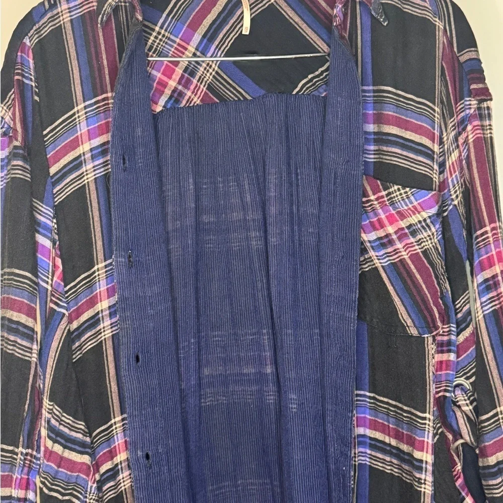 Free People Multicolor Plaid Oversized Shirt Mini Dress